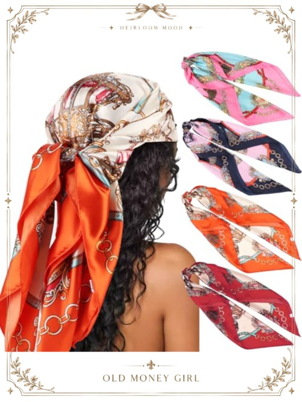 Large Square Satin Head Scarf 4Pcs Silk Feel Bandanas